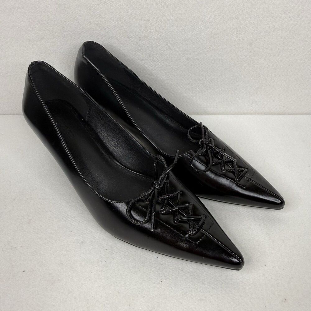 Coutgo Women's Sleek Pointed Toe Dress Pump LaceBlack Heels Size 8 1134